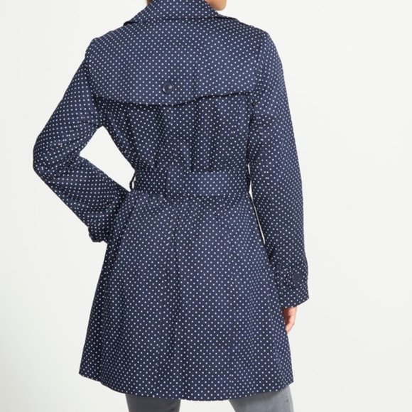 London Fog Trench Coat Navy Blue Polka Dot - Picture 3 of 11